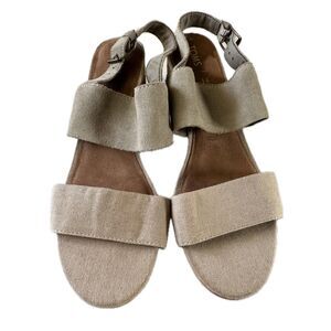 TOMS Poppy Mix Media Suede Canvas Double Strap Mid Chunky Block Heel Sandal 9.5